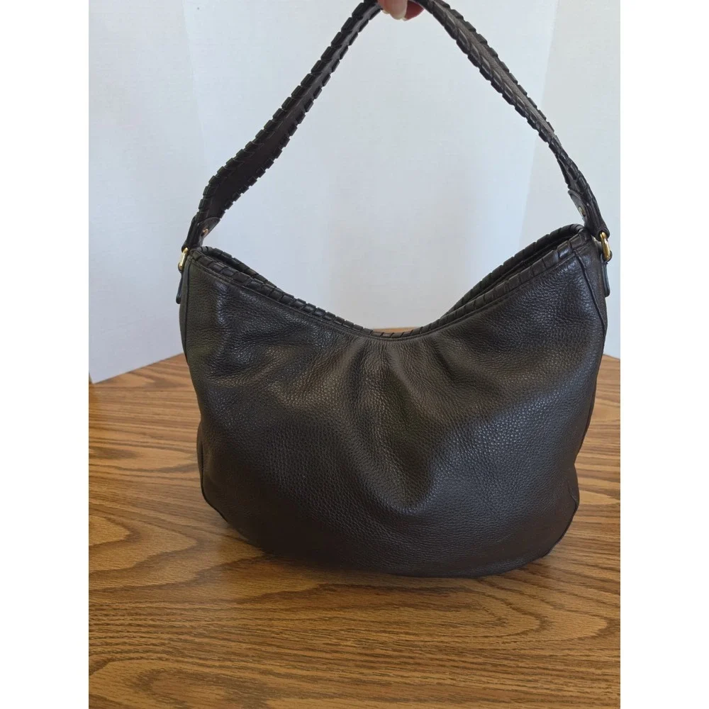 Michael Kors Handbag Womens Brown Pebbled Leather Hobo Shoulder Bag Top Zip